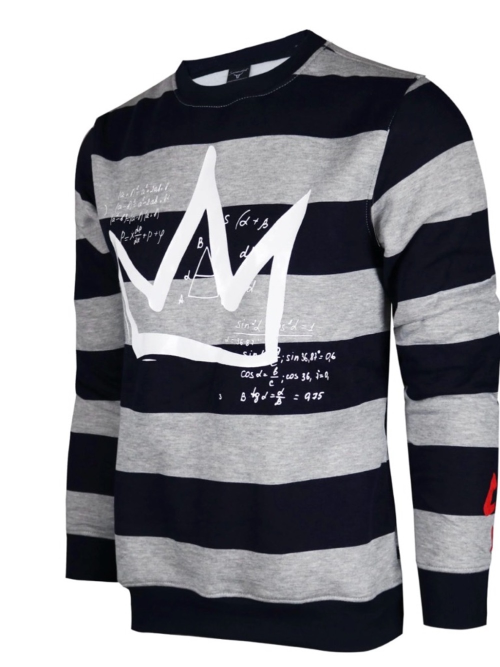 Screenshot Men's Navy & Gray Striped Crewneck Sweater with Crown Motif size L